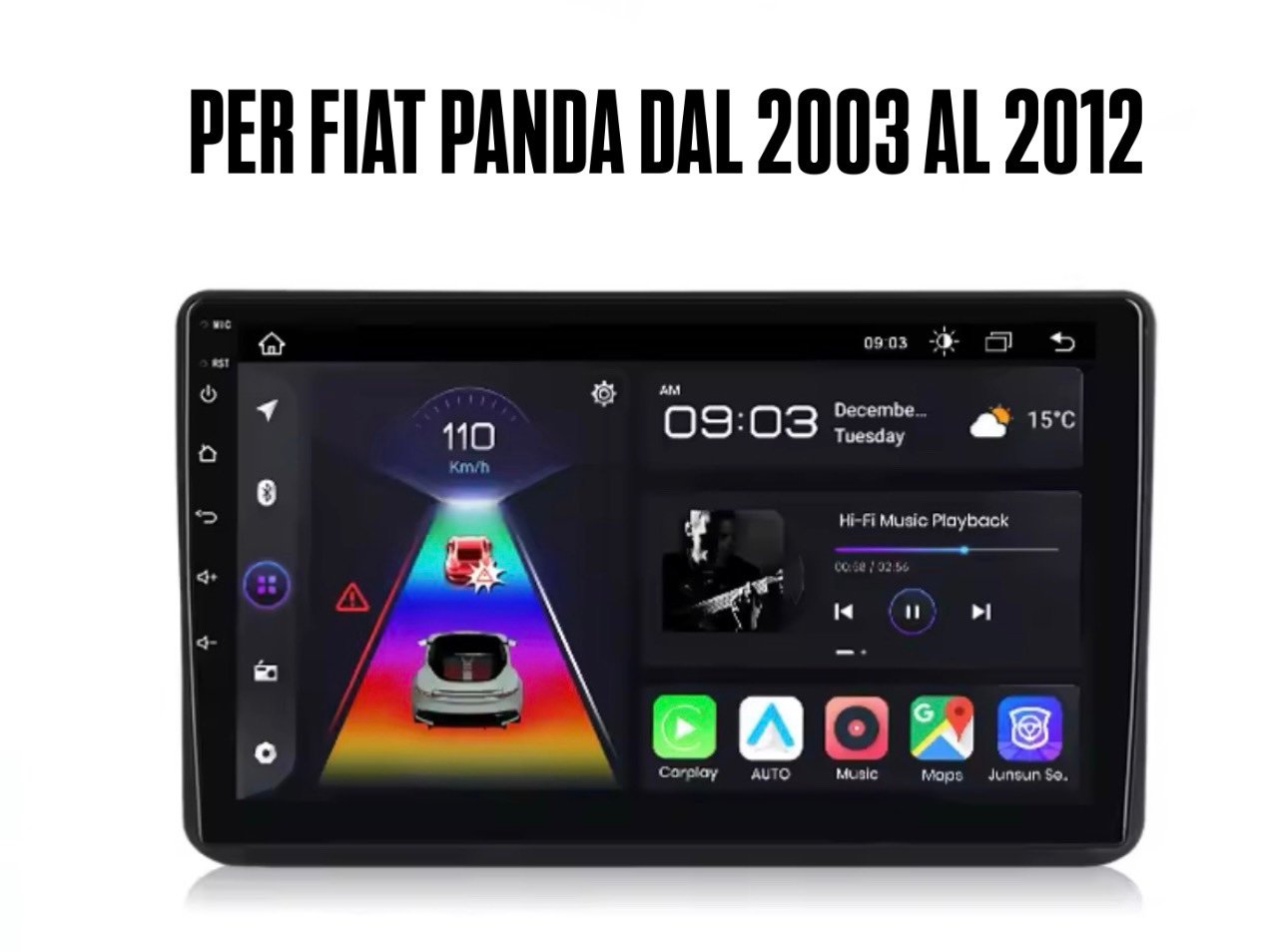 AUTORADIO ANDROID DA 9” POLLICI PER FIAT PANDA DAL 2003 AL 2012