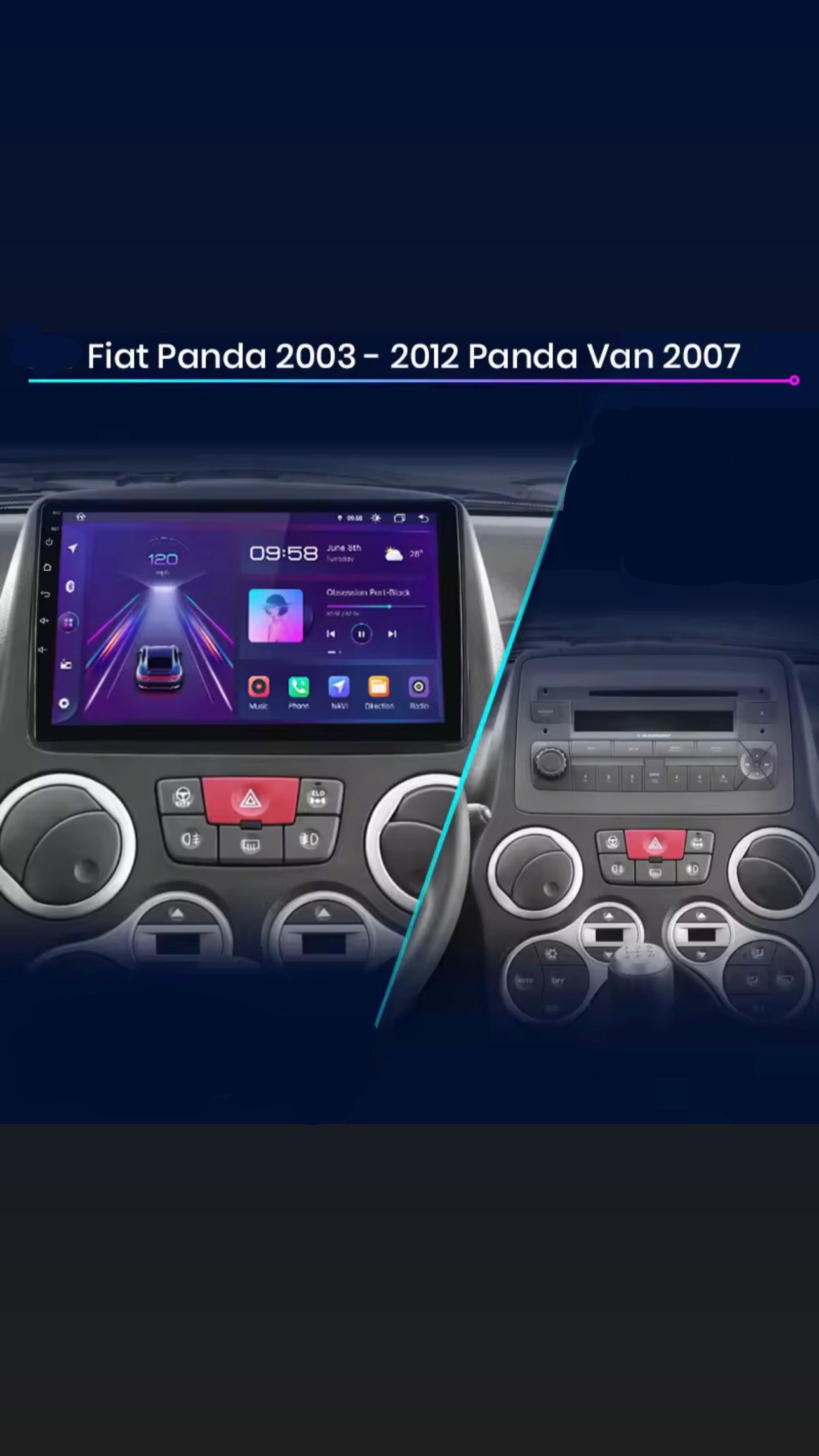 AUTORADIO ANDROID DA 9” POLLICI PER FIAT PANDA DAL 2003 AL 2012 - immagine 2