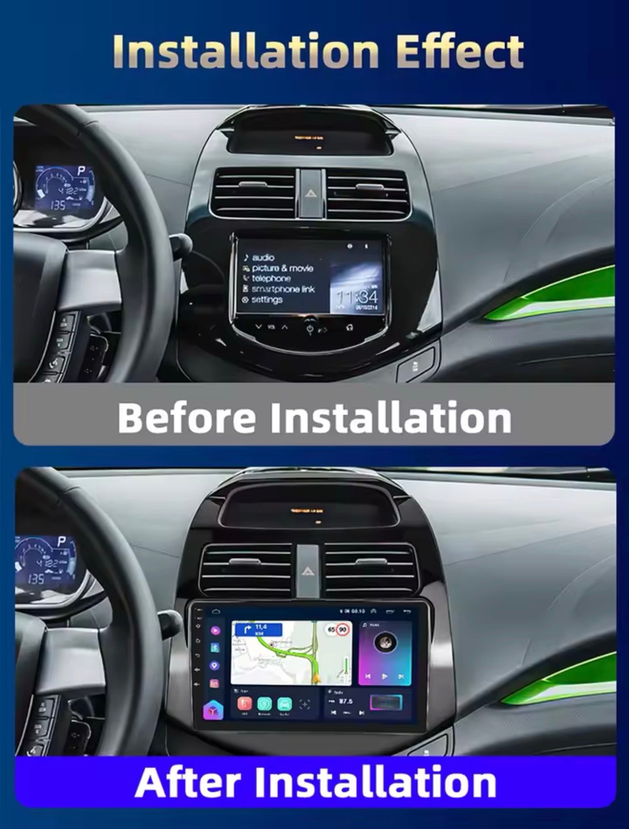 Autoradio Android per Chevrolet Spark 2010-2014 con 2GB RAM 64GB ROM CarPlay Android Auto e Bluetooth - immagine 2