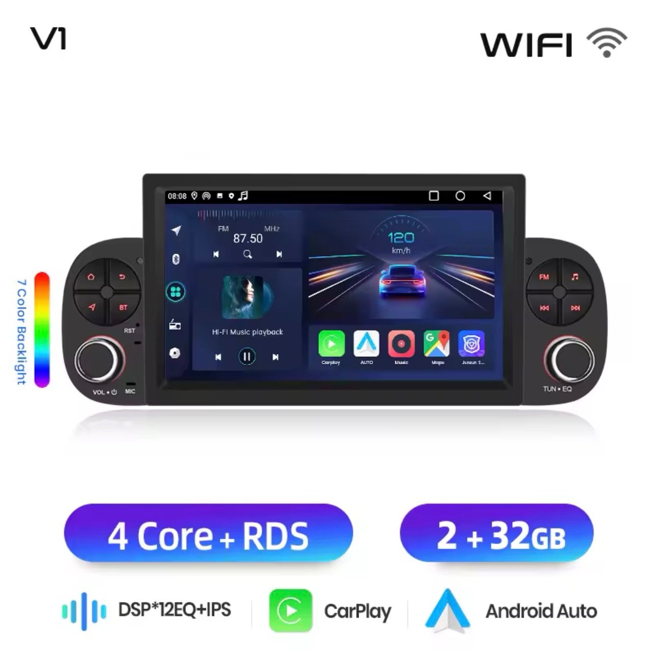 AUTORADIO CAR PLAY E ANDROID AUTO FIAT PANDINA DAL 2013 AL 2025 COMANDI AL VOLANTE INTEGRATI 2GB DI RAM E 64GB DI ROM - immagine 2